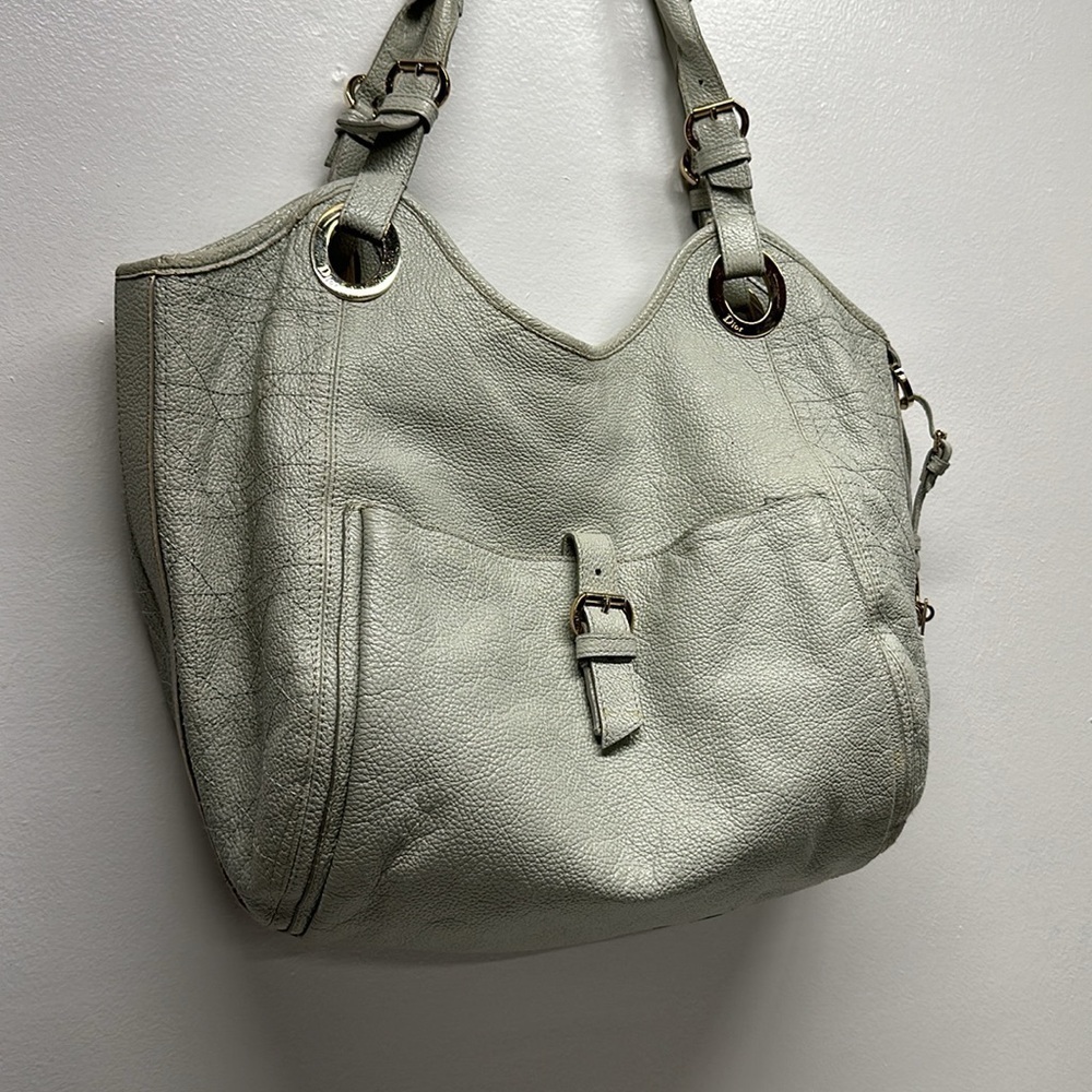 Dior Light Gray Leather Hobo Bag with D Charm - Picture 2 of 16